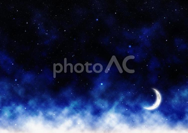 三日月と星空と雲　01 三日月,星空,雲の写真素材