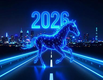 2026年サイバーネオン風な馬の年賀素材 2026年サイバーネオン風な馬の年賀素材の写真