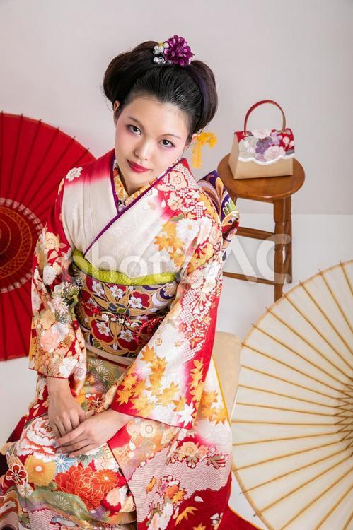 振袖を着た女性　kimono 成人式,着物,和装の写真素材