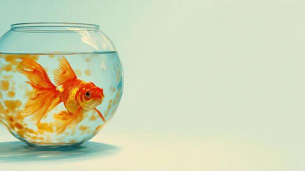 透明な世界に閉じ込められた金色の魚 透明な世界に閉じ込められた金色の魚の写真