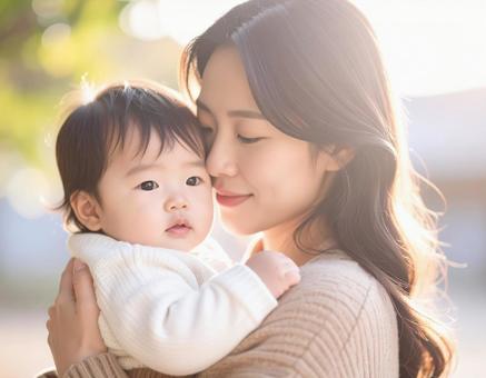 赤ちゃんを抱っこする母親の写真