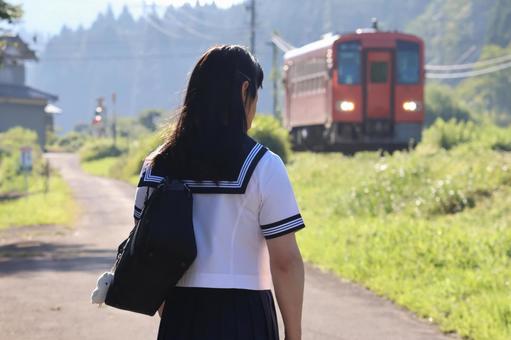 汽車 汽車 列車,一両編成,ローカル線の写真素材