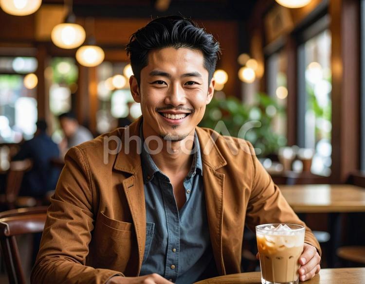 昭和レトロ・アンティーク喫茶でアイス珈琲 レトロ,男性,カフェの写真素材