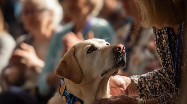 高齢の盲導犬と高齢者のふれあい・補助犬 高齢の盲導犬と高齢者のふれあい・補助犬の写真