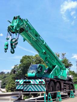 Photo, crane car, blue sky, construction, 