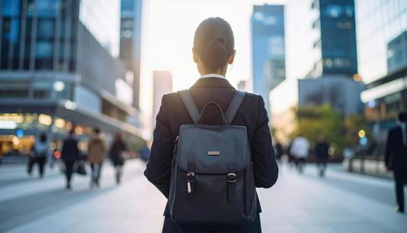 スーツ姿の女性社員の後ろ姿 スーツ姿の女性社員の後ろ姿の写真