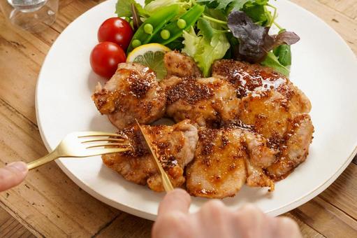 Photo, pork fillet meat, pork saute, pork, 