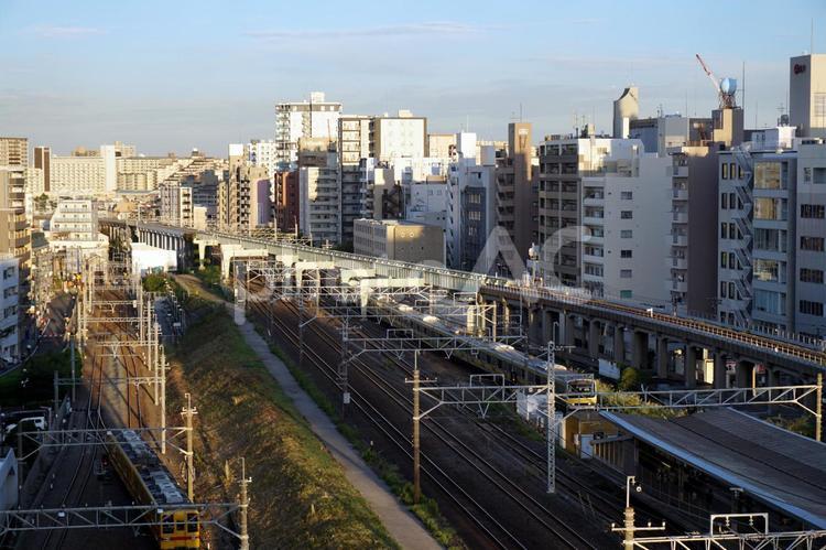 亀戸駅とその周辺　ふかん 亀戸,亀戸駅,jrの写真素材