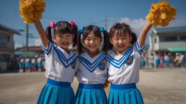 3人のチアガールの小学生2 3人のチアガールの小学生2の写真