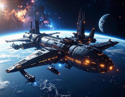 地球を周回する宇宙ステーション 近未来3 地球を周回する宇宙ステーション 近未来3の写真