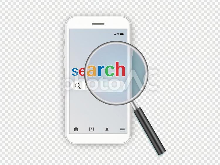 透過　スマホと虫眼鏡でインターネット検索 スマートフォン,スマホ,透過の写真素材