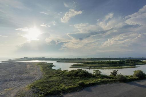 高知県香南市 物部川河口 高知県香南市 物部川河口 物部川,物部川河口,香南市の写真素材