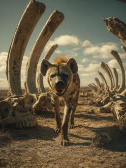 サバンナの風景とハイエナ サバンナの風景とハイエナの写真