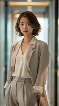 オフィスにいる若い女性の会社員の写真