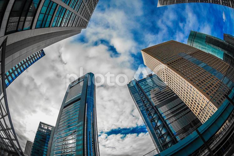 東京都港区・汐留のオフィスビル群と青空 汐留,オフィスビル群,オフィス街の写真素材