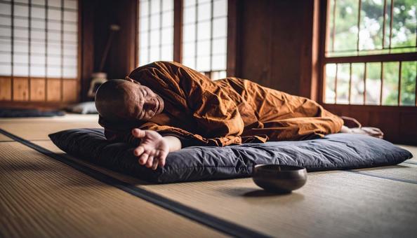 病気で寝床に着く僧侶 病気で寝床に着く僧侶の写真