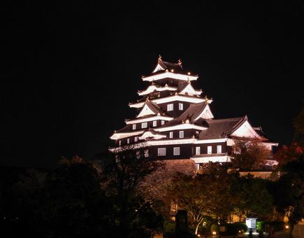 ライトアップされた岡山城天守閣 ライトアップされた岡山城天守閣 岡山城,ライトアップ,烏城灯源郷の写真素材
