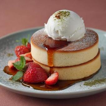 いちごのパンケーキ いちごのパンケーキの写真