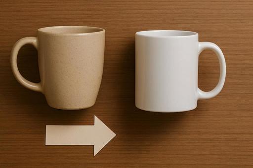 マグカップと矢印の移動イメージ・代用品 マグカップと矢印の移動イメージ・代用品の写真