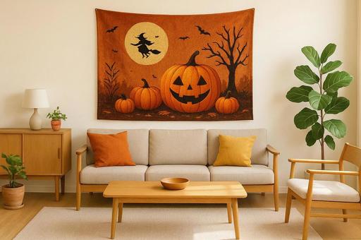 タペストリーのあるハロウィンのリビング タペストリーのあるハロウィンのリビングの写真