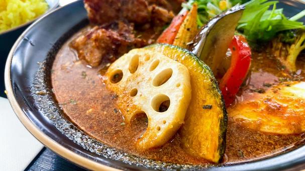 彩り野菜のスープカレー スープカレー,野菜,レンコンの写真素材