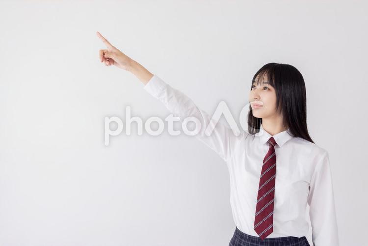 指差しをする女子高生 女性,女の子,指差しの写真素材