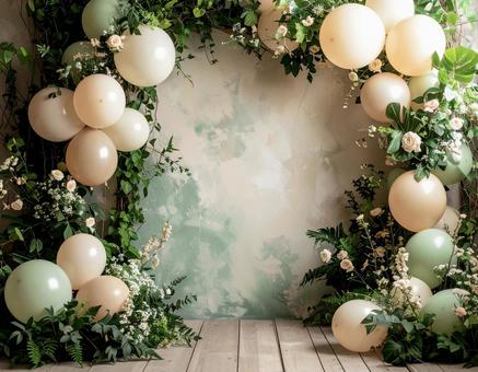 バラと風船のヴィンテージ調背景の写真