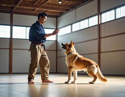 犬と男性 犬と男性の写真