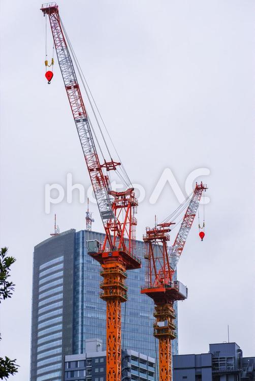 クレーンの支柱がある風景 工事現場,建設工事,クレーンの写真素材