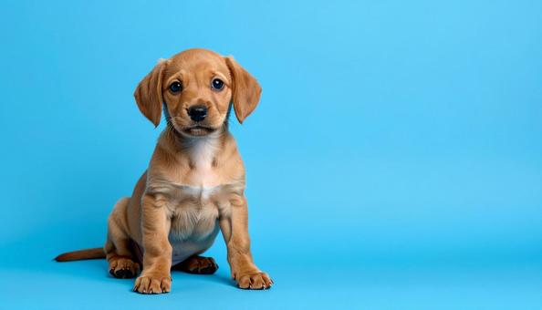 かわいい仔犬のポートレート 水色 かわいい仔犬のポートレート 水色の写真