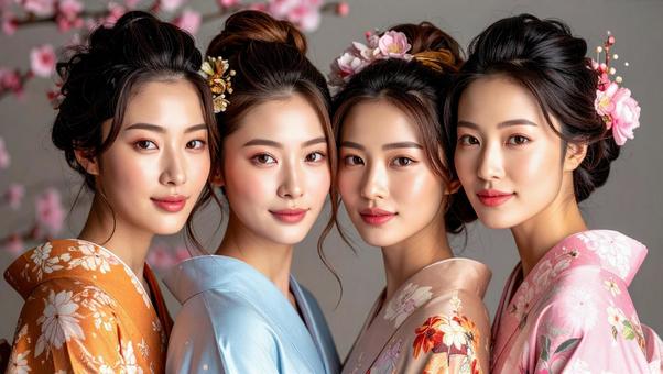 4人組の女性_着物の写真