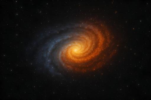 橙輝く渦巻銀河の写真