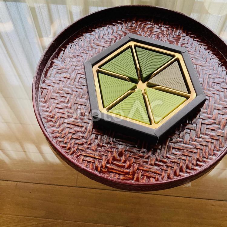 抹茶と日本茶のチョコレート タブレット,三角,チョコレートの写真素材