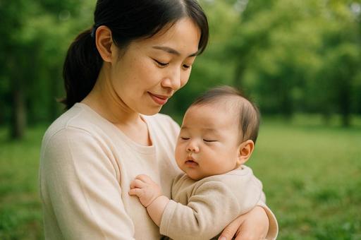赤ちゃんを抱っこする母親 赤ちゃんを抱っこする母親の写真