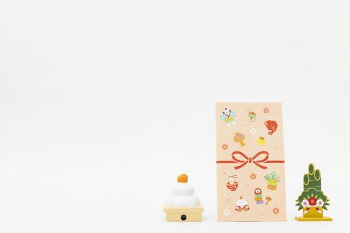 鏡餅と門松とお年玉袋 鏡餅,門松,お年玉袋の写真素材