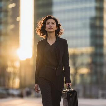 ビル街を進むビジネスシーンの女性 ビル街を進むビジネスシーンの女性の写真