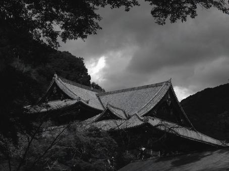 奈良県-長谷寺-国宝-本堂-白黒 長谷寺,寺,豊山の写真素材