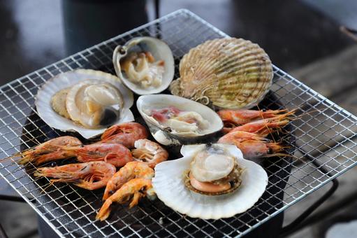 Seafood barbecue: scallops, shrimp, surf clam, JPG