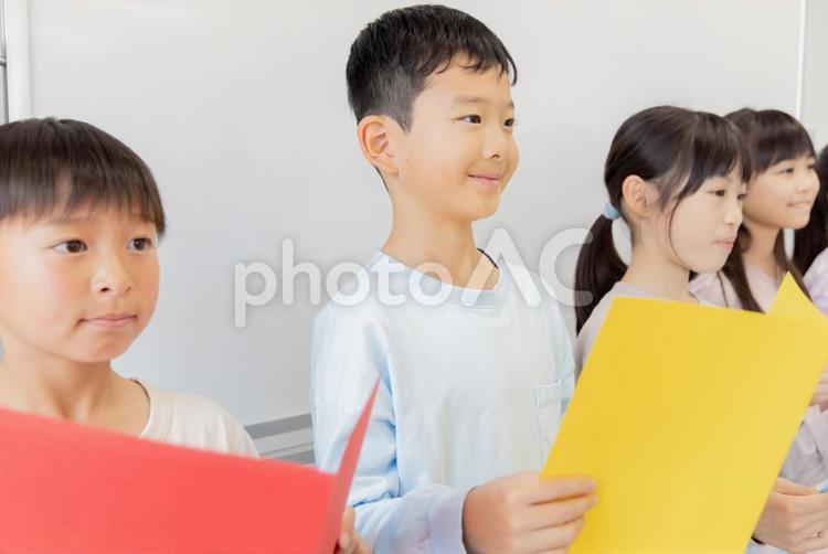 発表をする小学生 小学生,女性,男性の写真素材