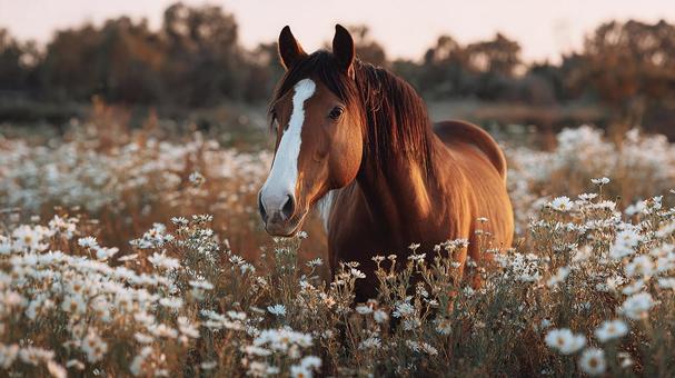 穏やかな自然の中の馬の姿 穏やかな自然の中の馬の姿の写真