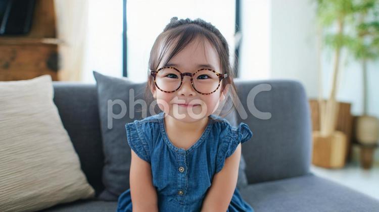 眼鏡をかけた女の子 子ども,眼鏡,幼児の写真素材
