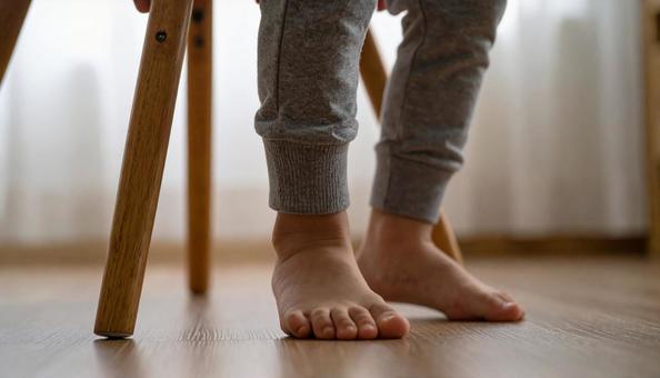 イスにつかまり立ちする男の子 イスにつかまり立ちする男の子の写真