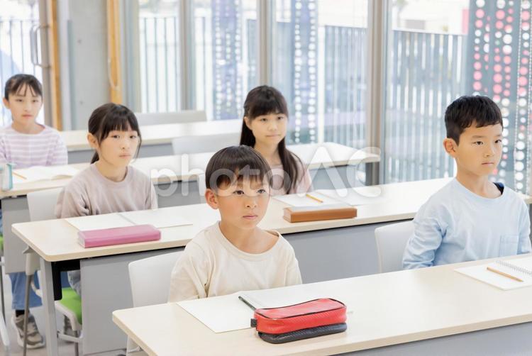 学習塾で勉強する小学生 小学生,塾,女性の写真素材