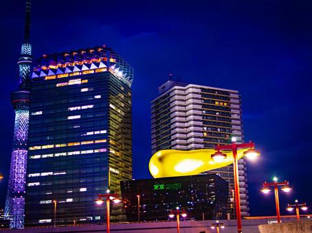 東京の夜景とモダンな建築 東京,スカイツリー,夜景の写真素材
