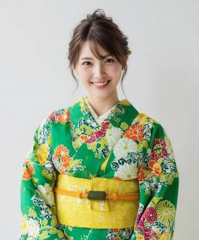 鮮やかな着物を着た日本人女性 鮮やかな着物を着た日本人女性の写真