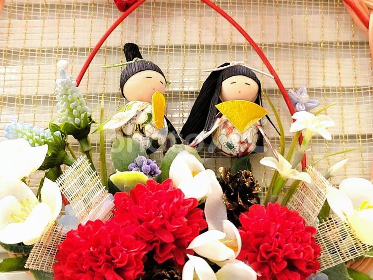 雛祭り　ひな人形　桃の節句　リース 雛祭り,おひな祭り,お雛祭りの写真素材