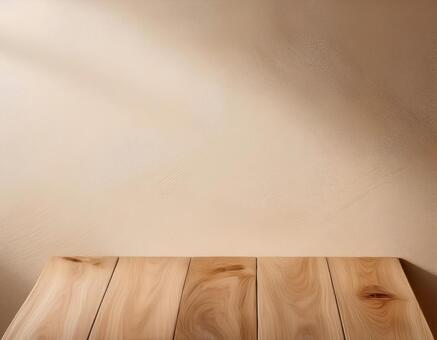 窓際から日の光が差し込んだ木製の机2 テーブル,机,壁の写真素材