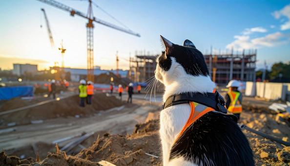 建設現場を見守る猫 ニャルソック 建設現場を見守る猫 ニャルソックの写真