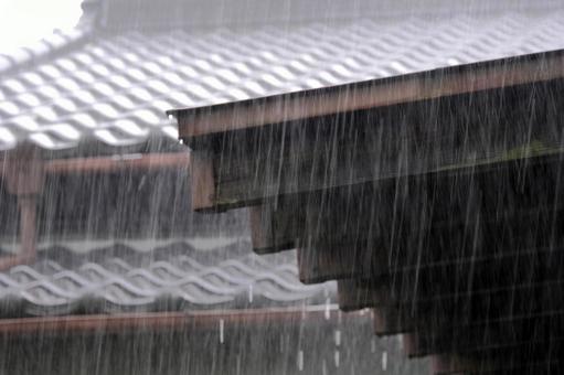 豪雨の瓦屋根 豪雨,大雨,雨降りの写真素材