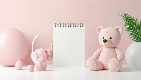 クマのぬいぐるみとヘッドフォン クマのぬいぐるみとヘッドフォンの写真
